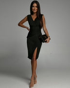 Women's Sleeveless Ruched V-Neck Dress | Midi