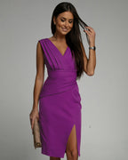 Women's Sleeveless Ruched V-Neck Dress | Midi