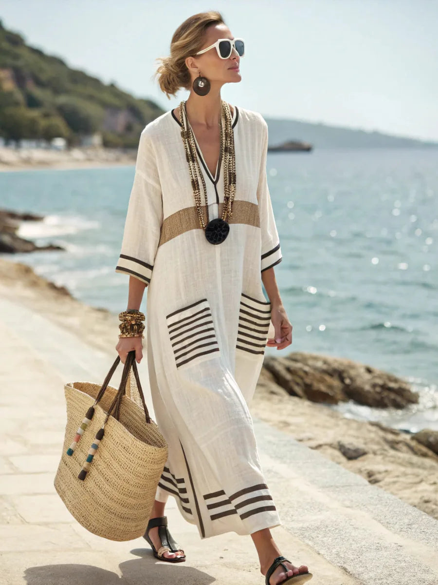 Women's V-Neck Caftan Summer Dress | Maxi