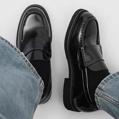 Men's Chunky Sole Embossed Strap Loafers | Slip-On