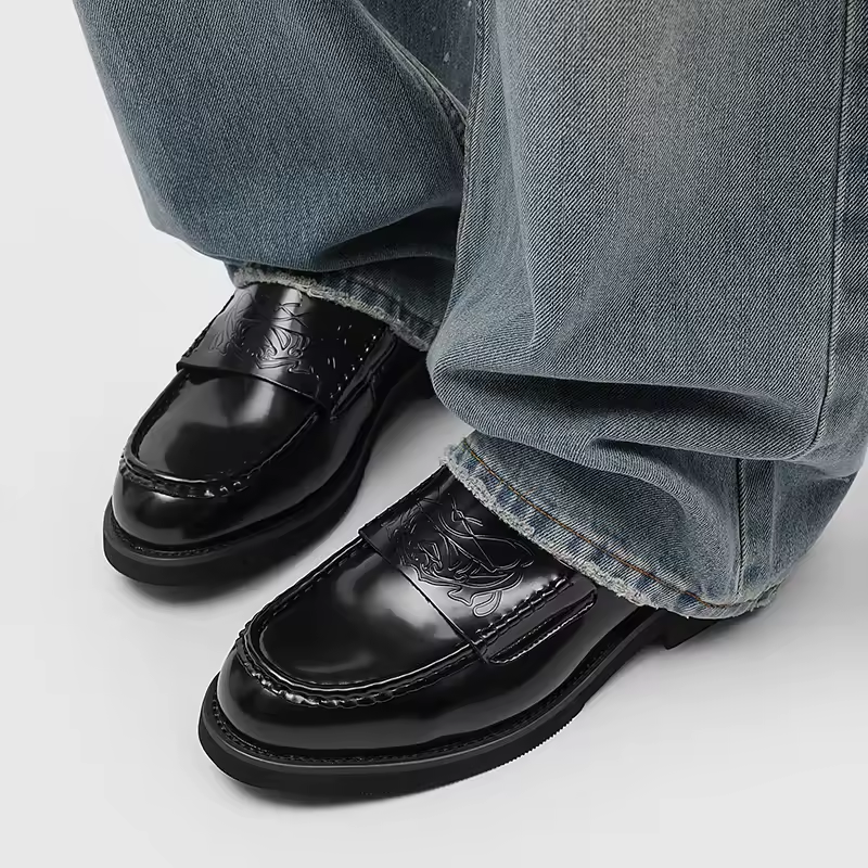 Men's Chunky Sole Embossed Strap Loafers | Slip-On