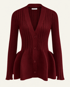 Women’s Button-Front V-Neck Cardigan | Peplum