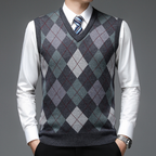 Men’s Printed V Neck Sweater Vest | Knit