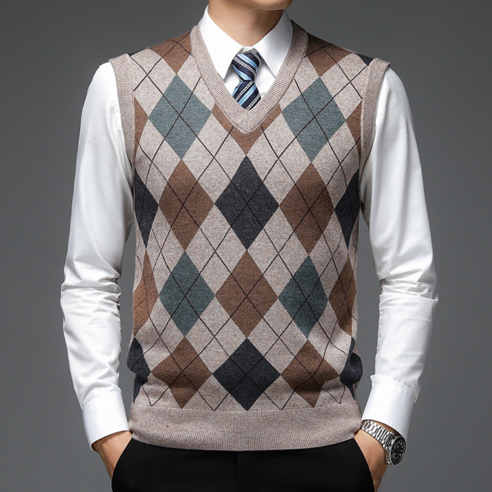 Men’s Printed V Neck Sweater Vest | Knit