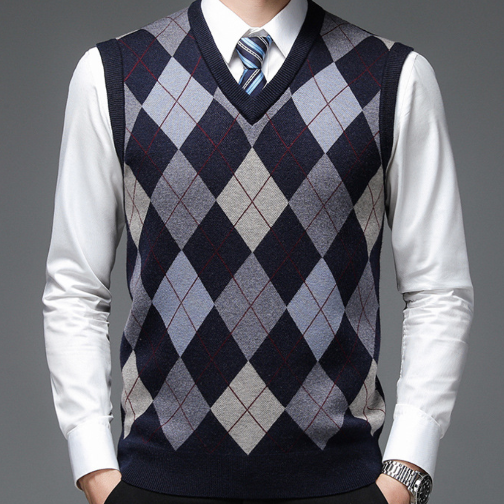 Men’s Printed V Neck Sweater Vest | Knit