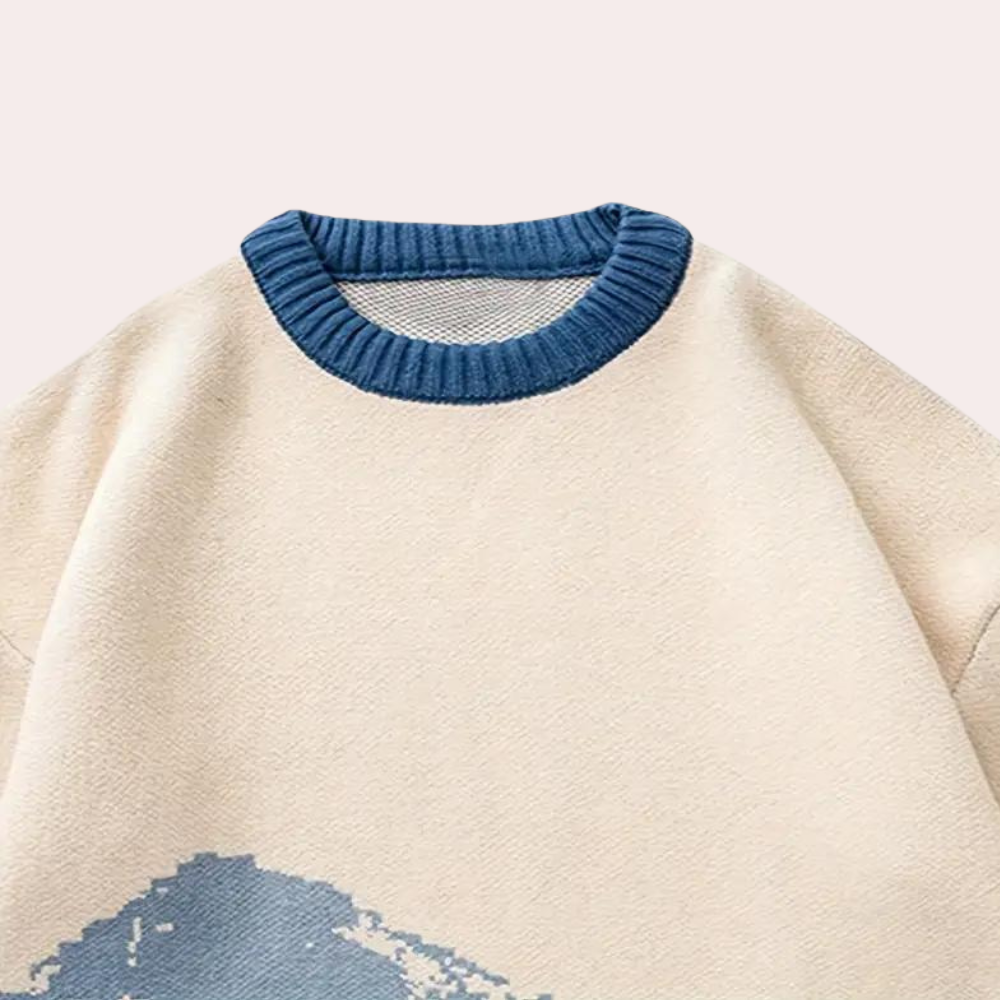 Men’s Oversized Printed Knit Sweater | Ribbed Trim