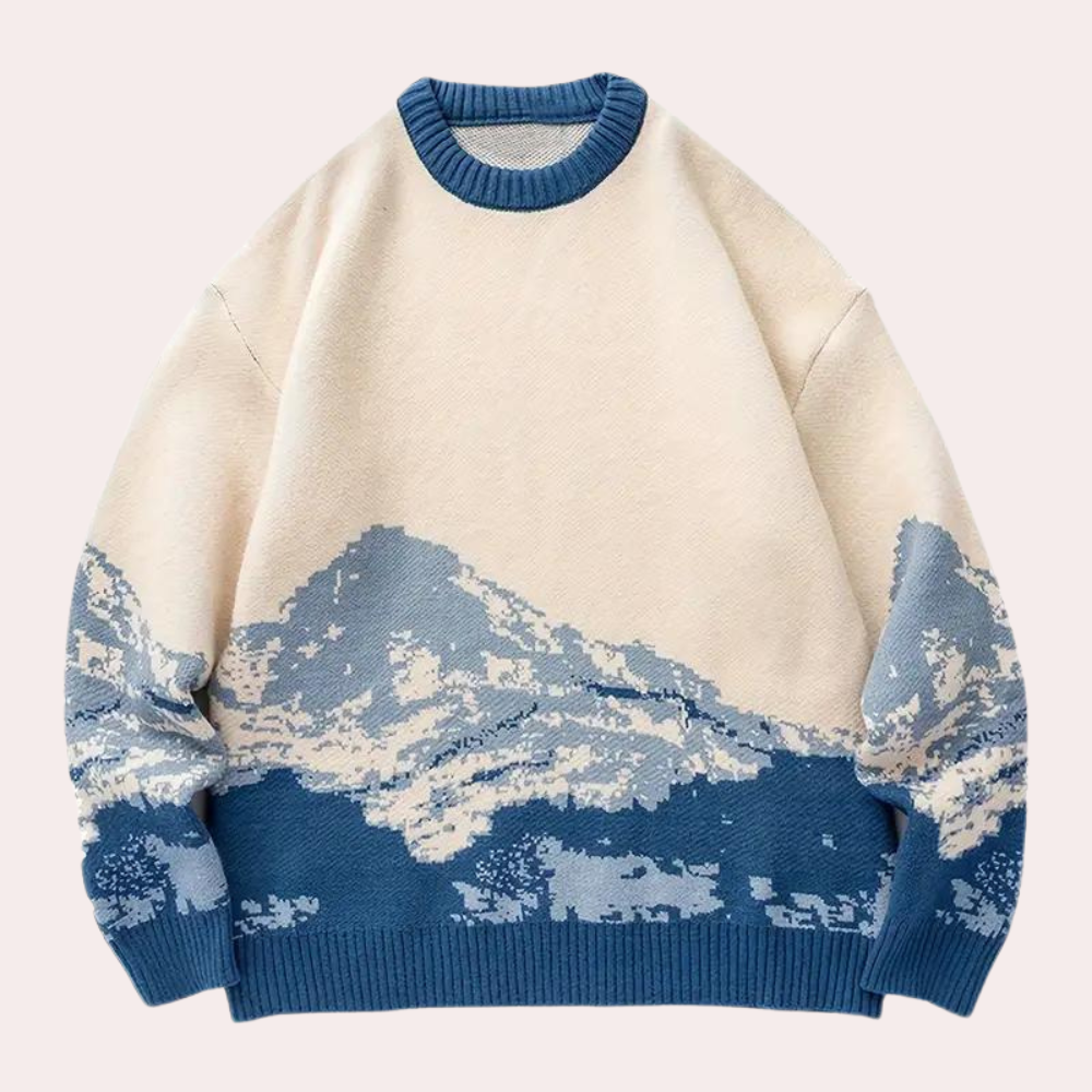 Men’s Oversized Printed Knit Sweater | Ribbed Trim