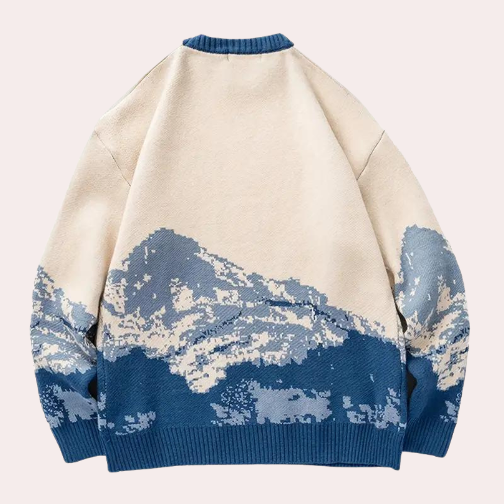 Men’s Oversized Printed Knit Sweater | Ribbed Trim