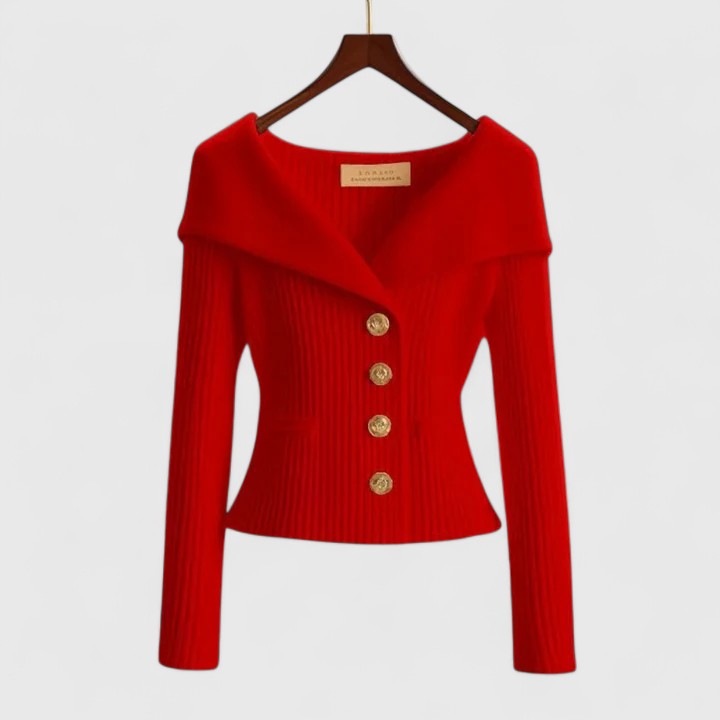 Women's Elegant Fitted Knit Cardigan | Wide Collar