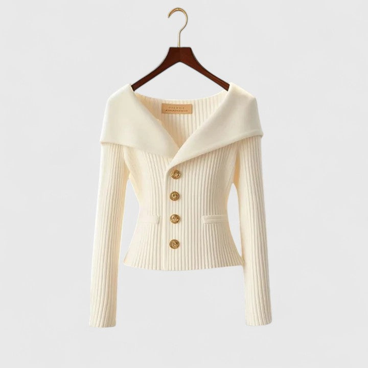 Women's Elegant Fitted Knit Cardigan | Wide Collar