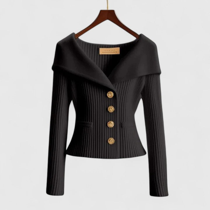 Women's Elegant Fitted Knit Cardigan | Wide Collar