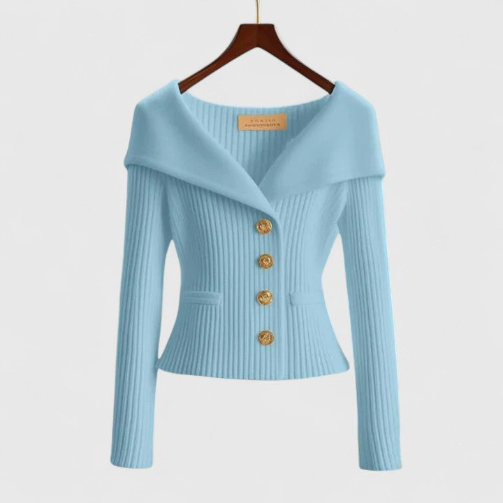 Women's Elegant Fitted Knit Cardigan | Wide Collar