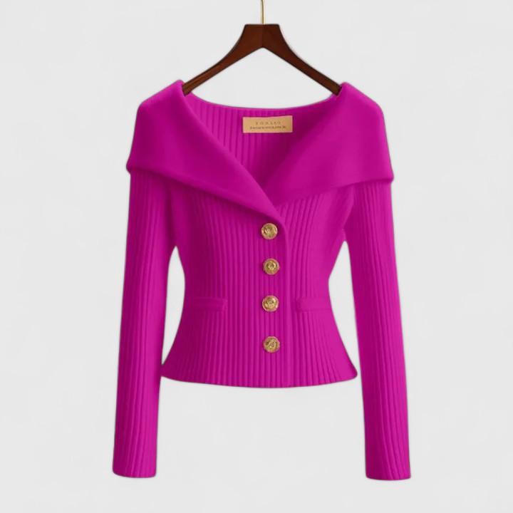Women's Elegant Fitted Knit Cardigan | Wide Collar