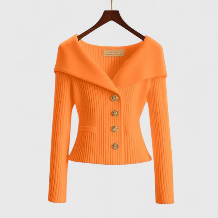 Women's Elegant Fitted Knit Cardigan | Wide Collar
