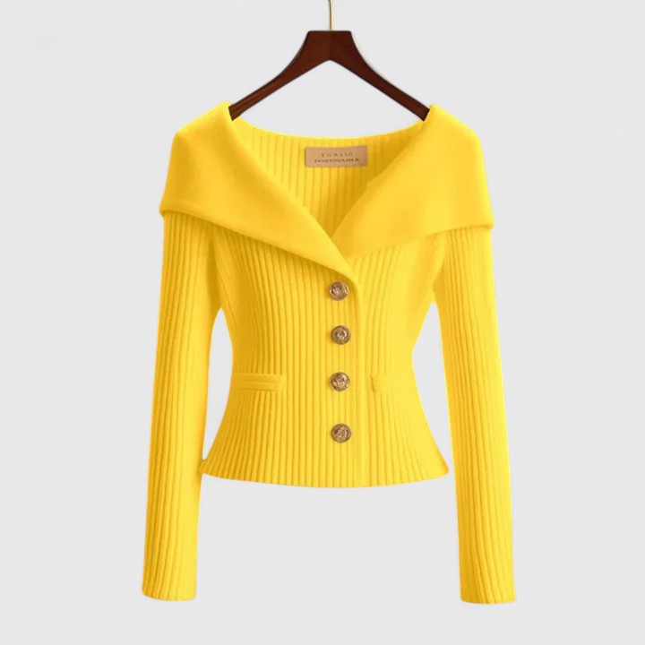 Women's Elegant Fitted Knit Cardigan | Wide Collar