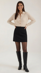 Women's Elegant Knit Collared Cardigan | Button Closure