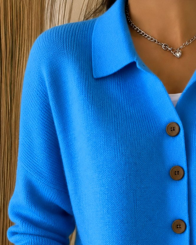 Women's Knitted Shirt Collar Cardigan | Button Down