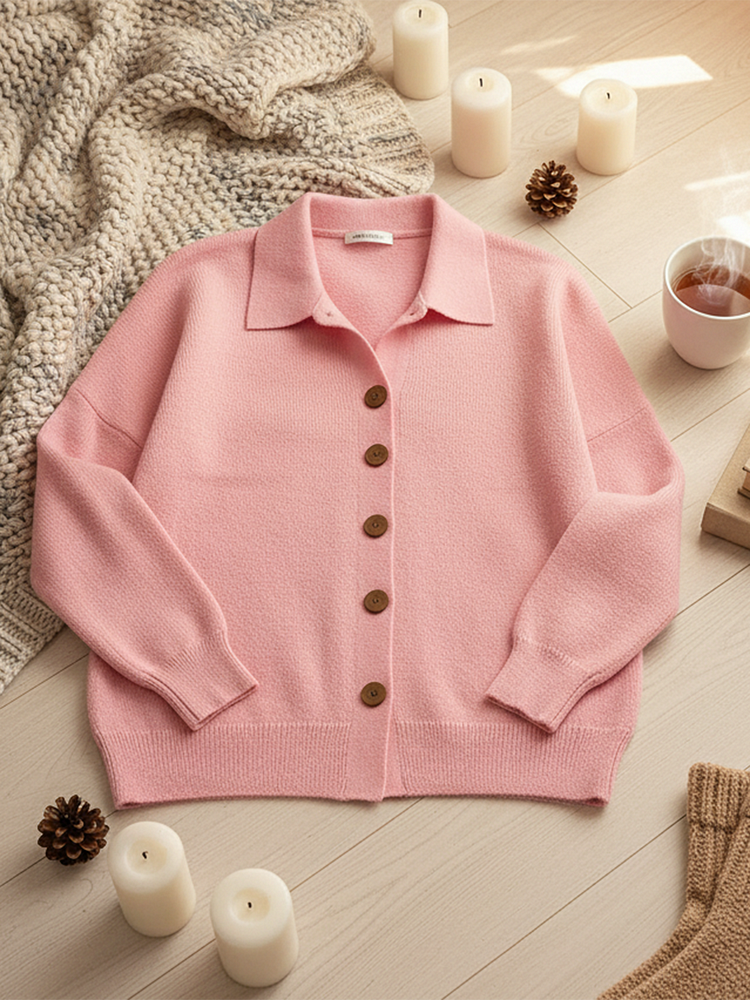 Women's Casual Knit Button Front Cardigan | Collared