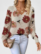 Women's Floral Knit Sweater | V-Neck