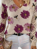 Women's Floral Knit Sweater | V-Neck