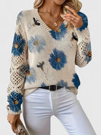 Women's Floral Knit Sweater | V-Neck