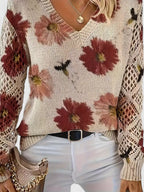 Women's Floral Knit Sweater | V-Neck
