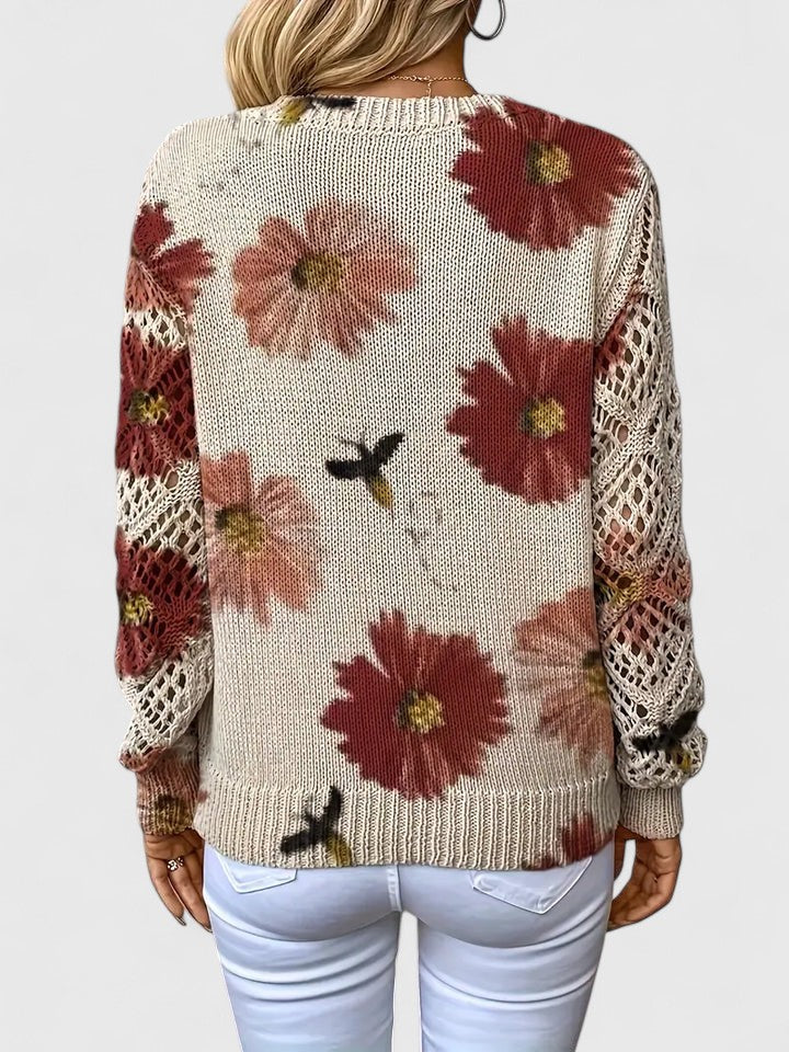 Women's Floral Knit Sweater | V-Neck