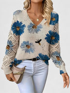Women's Floral Knit Sweater | V-Neck