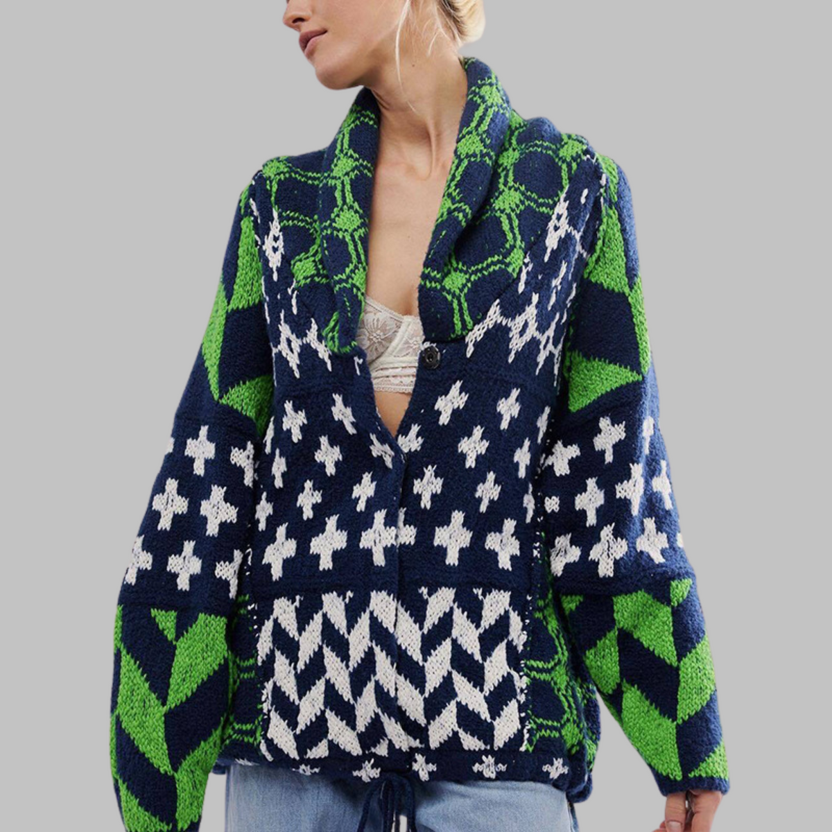 Women's Oversized Cardigan | Jacquard Pattern