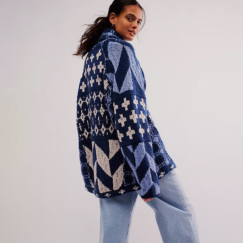 Women's Oversized Cardigan | Jacquard Pattern
