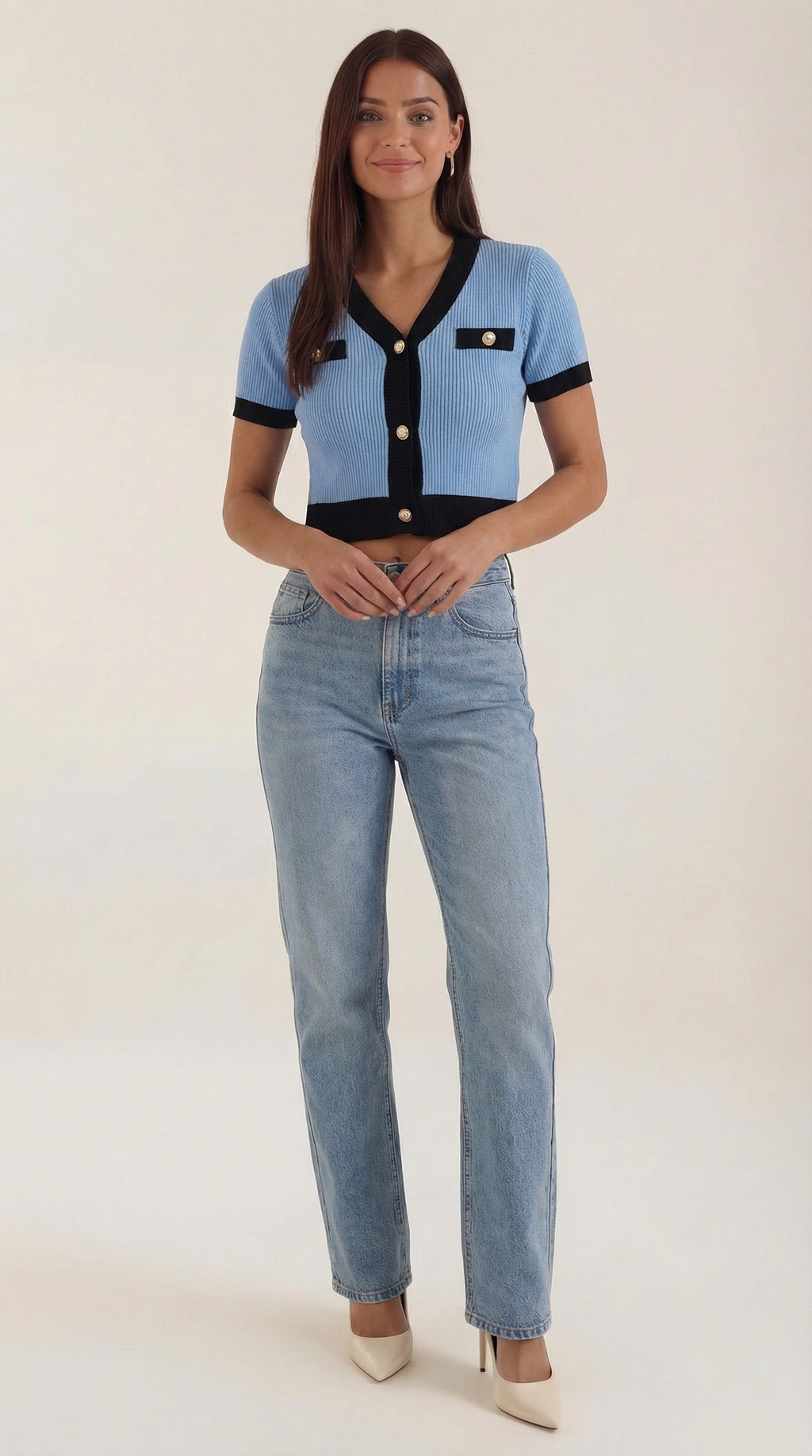 Women's Stylish Contrast Knit Cardigan | Short Sleeves