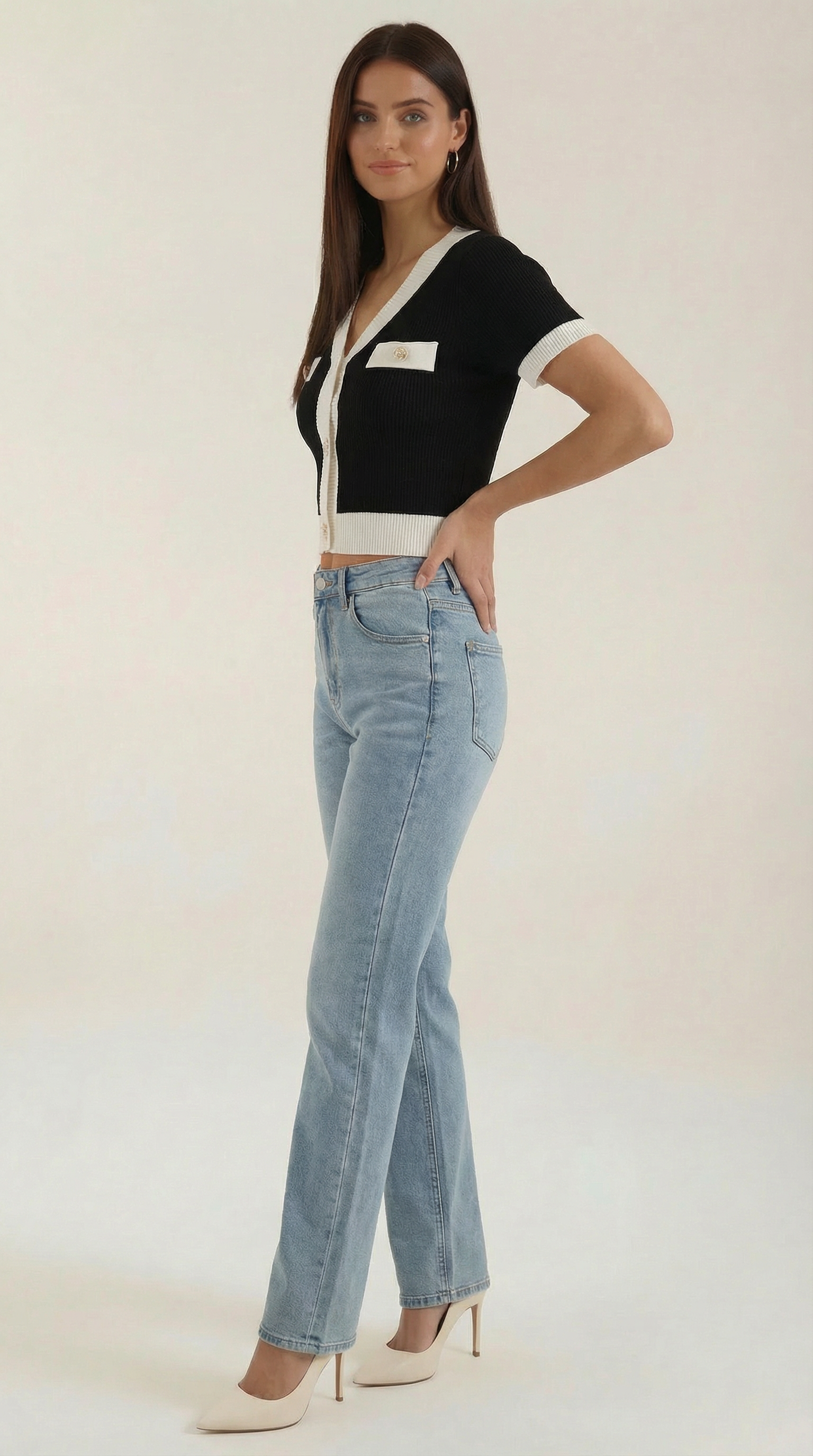 Women's Stylish Contrast Knit Cardigan | Short Sleeves
