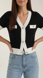 Women's Stylish Contrast Knit Cardigan | Short Sleeves