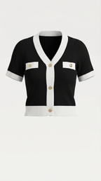 Women's Stylish Contrast Knit Cardigan | Short Sleeves