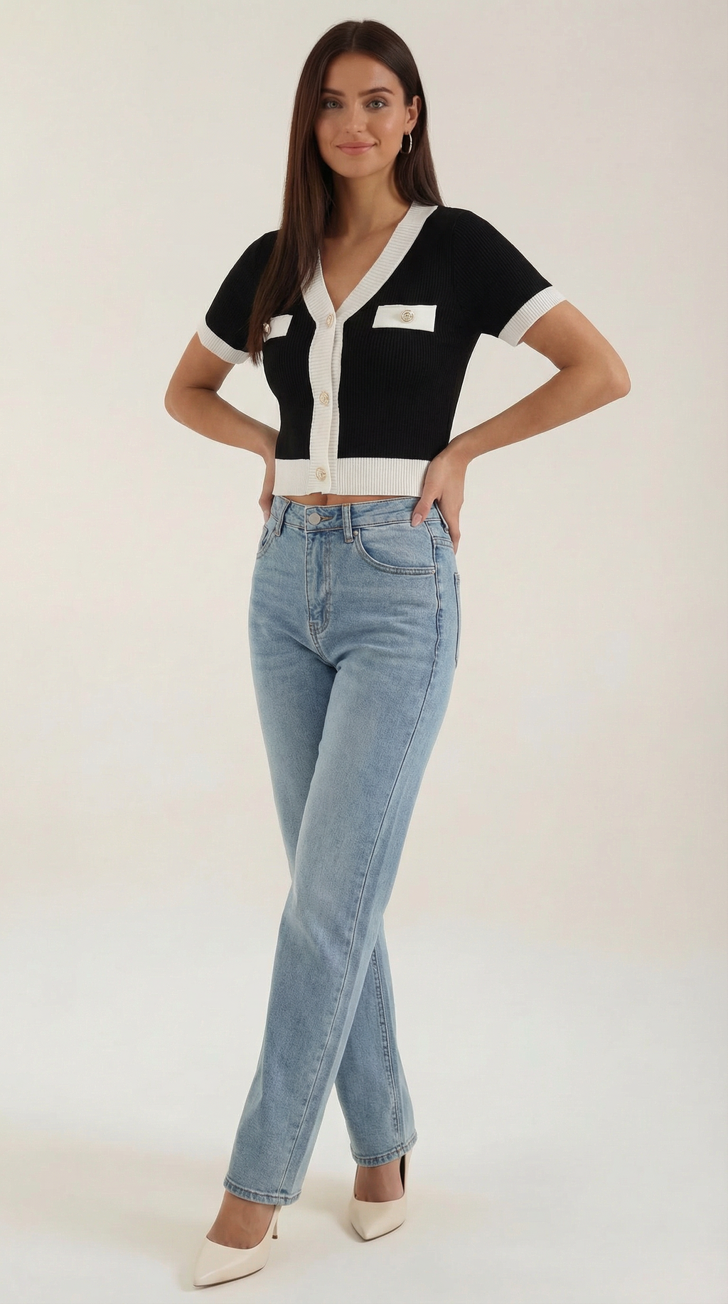 Women's Stylish Contrast Knit Cardigan | Short Sleeves