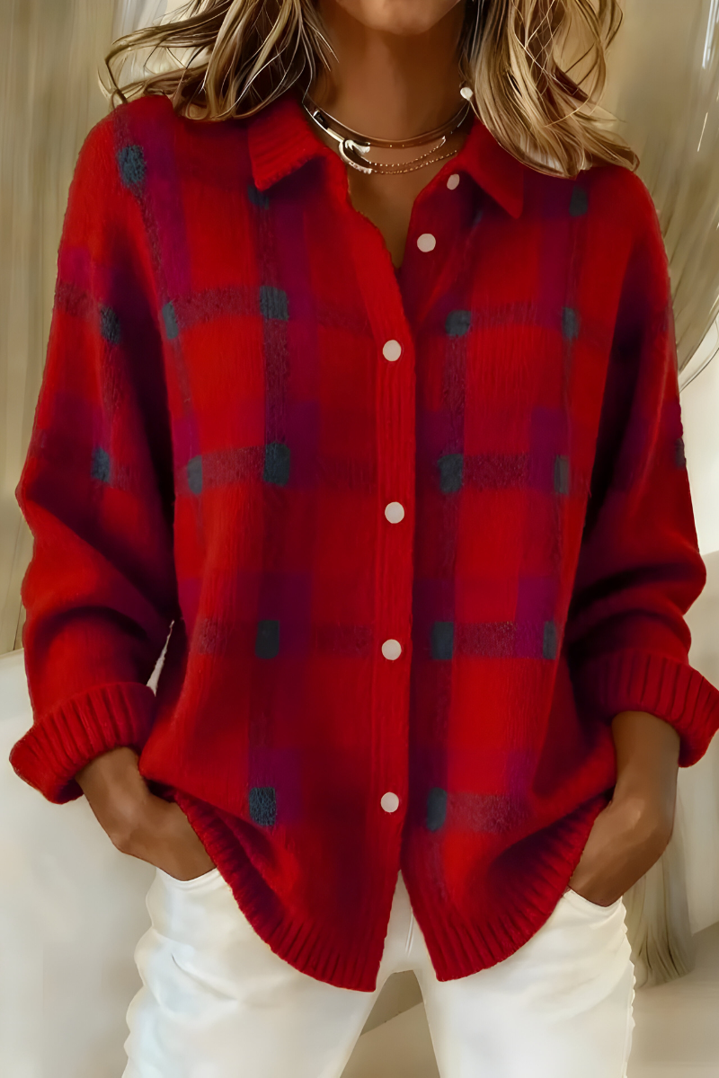 Women's Casual Plaid Knit Cardigan | Loose Fit