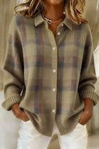 Women's Casual Plaid Knit Cardigan | Loose Fit