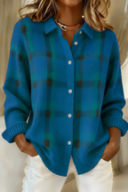 Women's Casual Plaid Knit Cardigan | Loose Fit