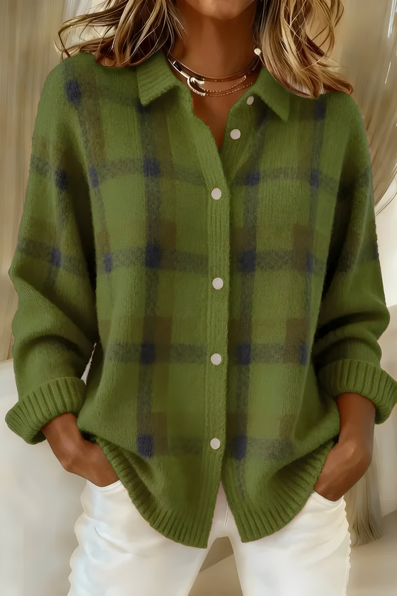 Women's Casual Plaid Knit Cardigan | Loose Fit