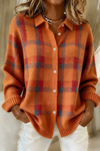 Women's Casual Plaid Knit Cardigan | Loose Fit