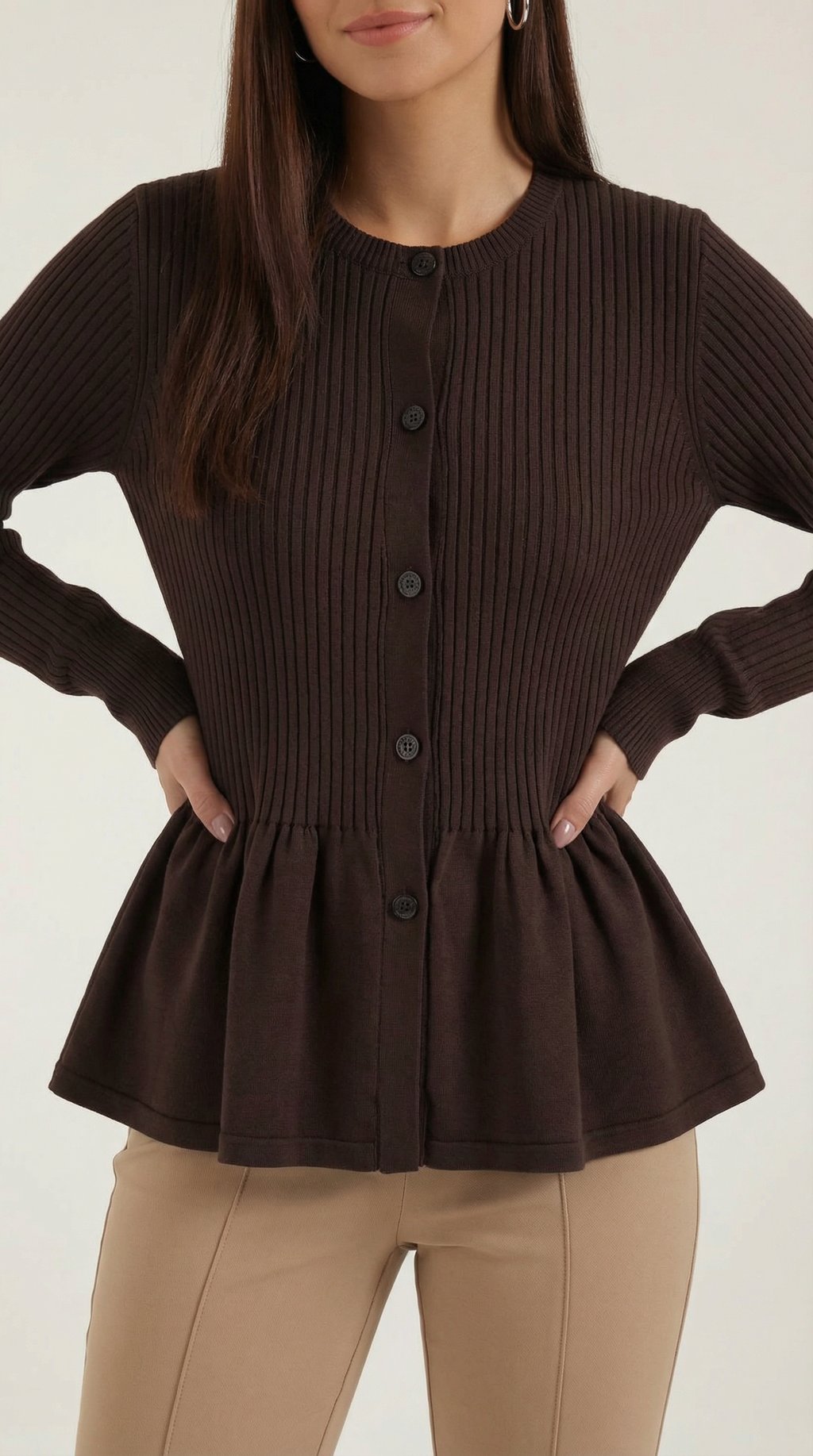 Women's Peplum Elegant Cardigan | Button Closure