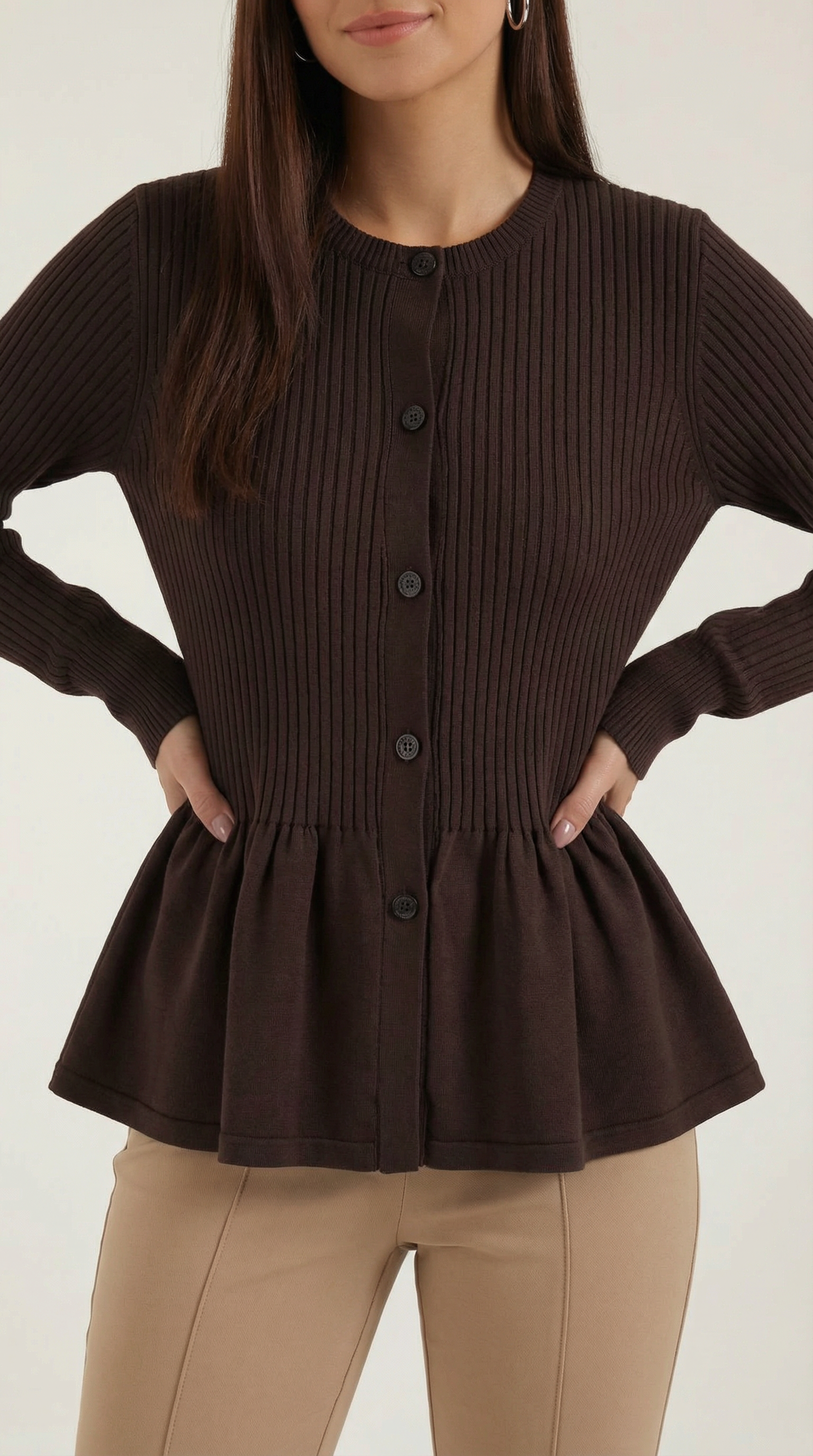 Women's Peplum Elegant Cardigan | Button Closure