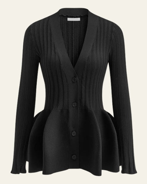 Women’s Button-Front V-Neck Cardigan | Peplum