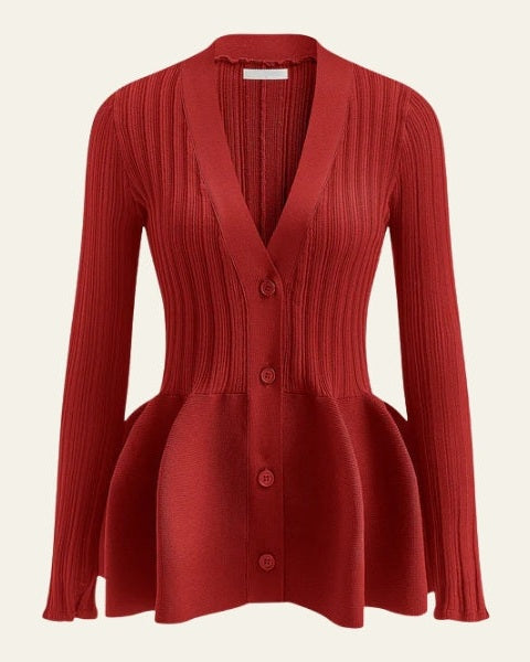 Women’s Button-Front V-Neck Cardigan | Peplum