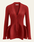 Women’s Button-Front V-Neck Cardigan | Peplum