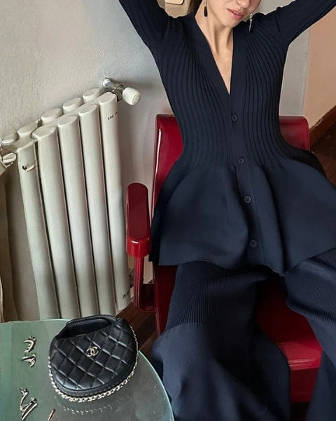 Women’s Button-Front V-Neck Cardigan | Peplum