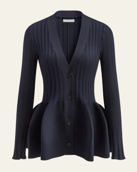 Women’s Button-Front V-Neck Cardigan | Peplum
