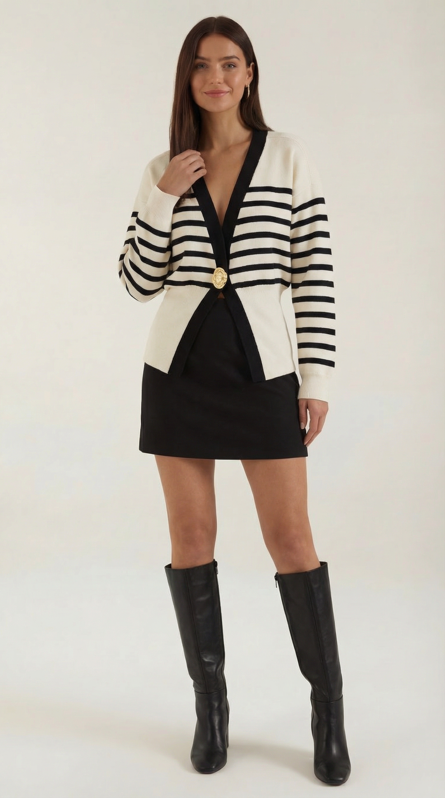 Women’s Stylish Deep V-Neck Cardigan | Single-Button