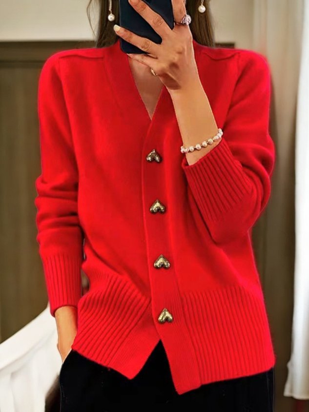 Women's Chic Heart Buttons Cardigan | V-Neck
