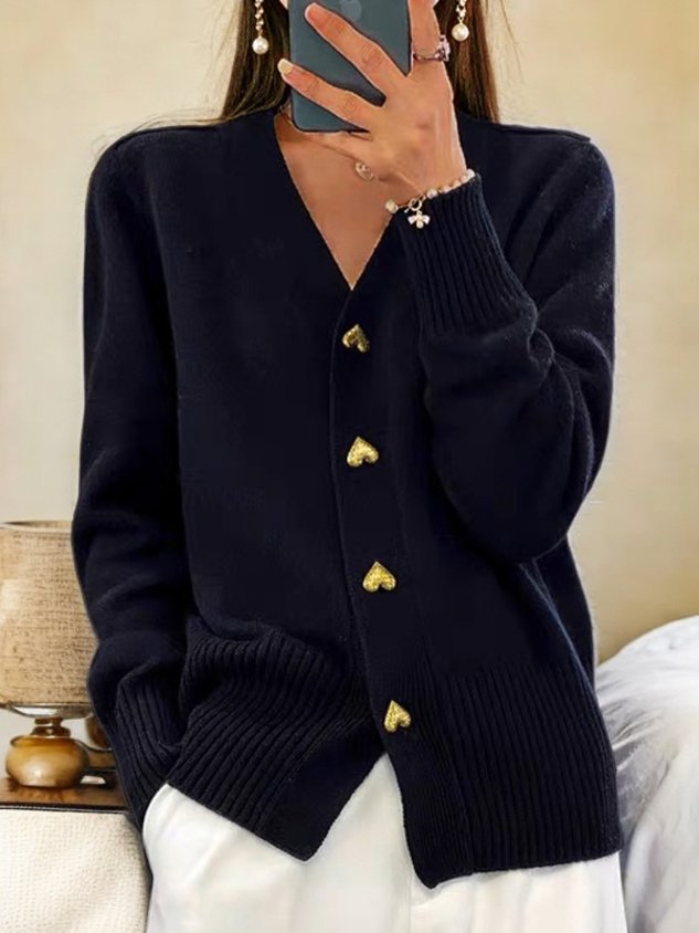Women's Chic Heart Buttons Cardigan | V-Neck